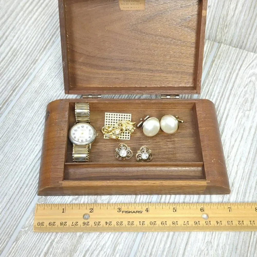 Wooden Jewelry Box with Lot of Vintage Costume Jewelry